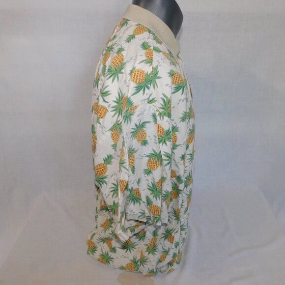 Tori Richards USA Mens XL Beige Yellow Green Pineapple Hawaiian  Polo Shirt - Picture 7 of 9